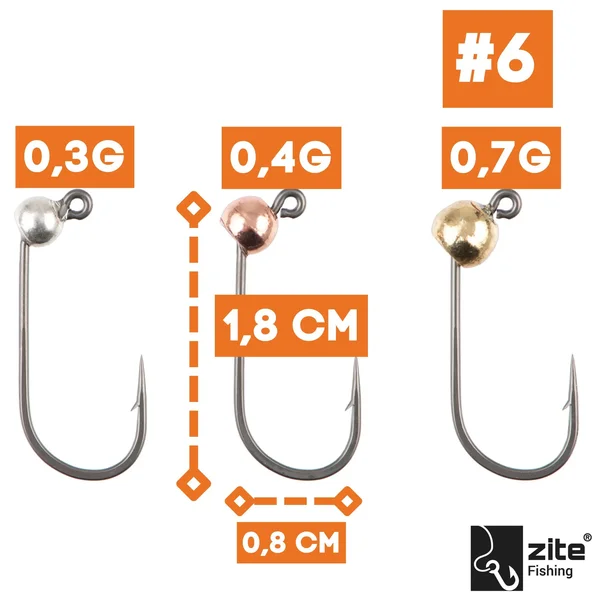Zite Fishing Premium Tungsten Pro Sharp Jighaken Metallic #6 - Teflonbeschichtete Forellen-Haken mit Tungstenperle_auswahl1