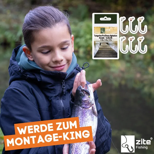 Zite Fishing Premium Tungsten Pro Sharp Jighaken Metallic #6 - Teflonbeschichtete Forellen-Haken mit Tungstenperle_auswahl6