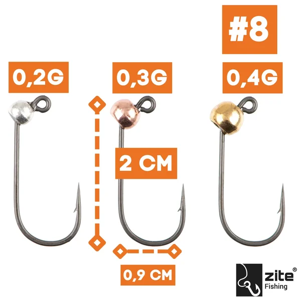 Zite Fishing Premium Tungsten Pro Sharp Jighaken Metallic #8 - Teflonbeschichtete Forellen-Haken mit Tungstenperle_auswahl1