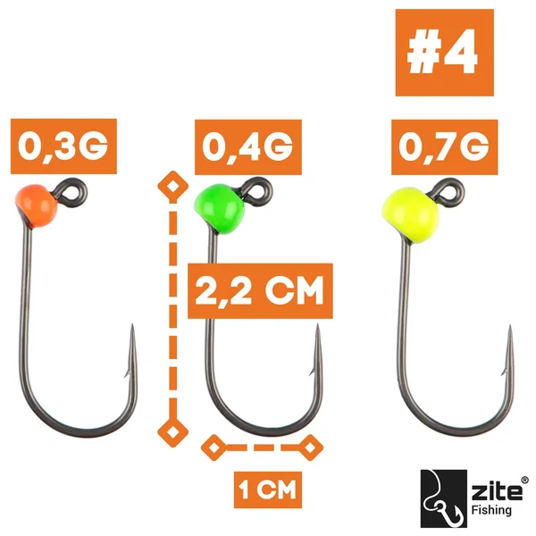 Zite Fishing Tungsten ProSharp Jighaken Set #4 Neon 18 Angelhaken 0,3-0,7g Jigköpfe Tefloncoated in Sortierbox _auswahl1