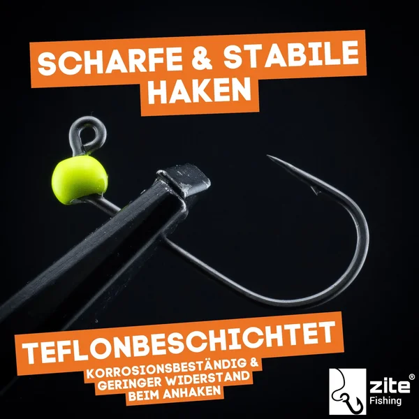 Zite Fishing Tungsten ProSharp Jighaken Set #4 Neon 18 Angelhaken 0,3-0,7g Jigköpfe Tefloncoated in Sortierbox _auswahl4