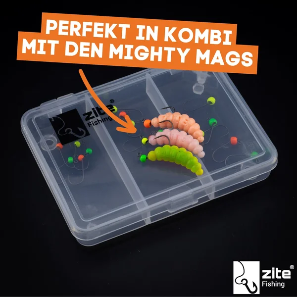Zite Fishing Tungsten ProSharp Jighaken Set #4 Neon 18 Angelhaken 0,3-0,7g Jigköpfe Tefloncoated in Sortierbox _auswahl5