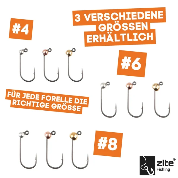 Zite Fishing Tungsten ProSharp Jighaken Set #6 Metallic 18 Angelhaken 0,3-0,7g Jigköpfe Tefloncoated in Sortierbox_auswahl3