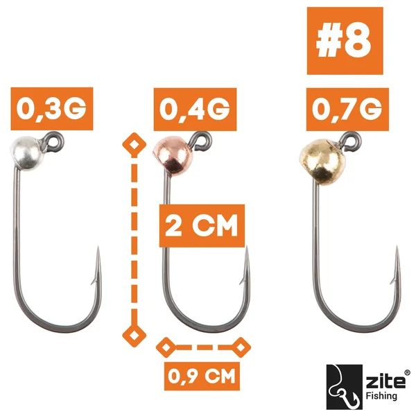 Zite Fishing Tungsten ProSharp Jighaken Set #8 Metallic 18 Angelhaken 0,3-0,7g Jigköpfe Tefloncoated in Sortierbox_auswahl1