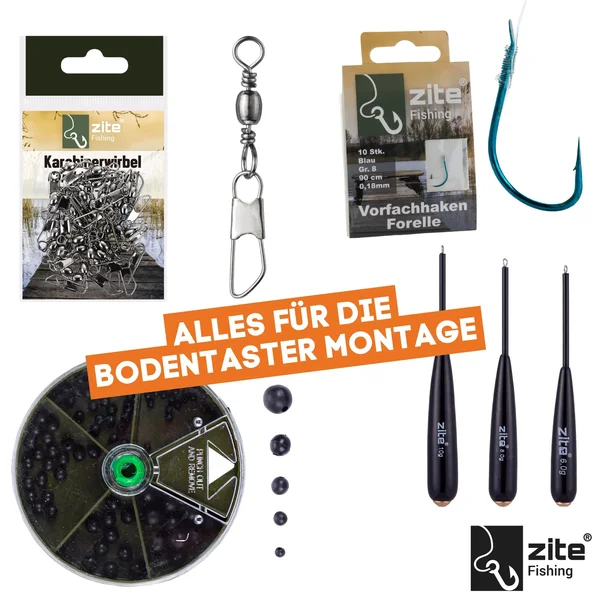 Zite Fishing Attracta Larv Passiv Starterset mit Bodentaster, Vorfachhaken, Karabinerwirbel und Gummiperlen Grundangeln _auswahl6