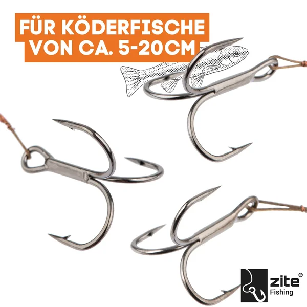 Zite Fishing Köderfisch System S, M & L - Stinger Raubfisch Hechtmontage - 7x7 Stahlvorfach - Fertigsystem_auswahl2