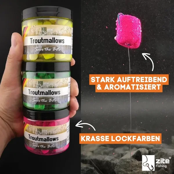 Troutmallows Angelköder Forelle Schwarz Knoblauch-Aroma 40 g Zite Fishing_auswahl6