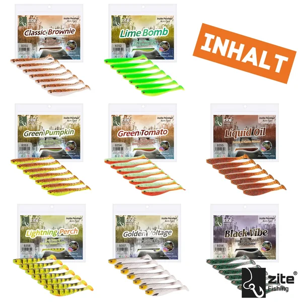 Zite Fishing Inzite Pershad Set 8 cm Softbait 56 Gummifische in 8 Farben Gummiköder Barsch_auswahl7