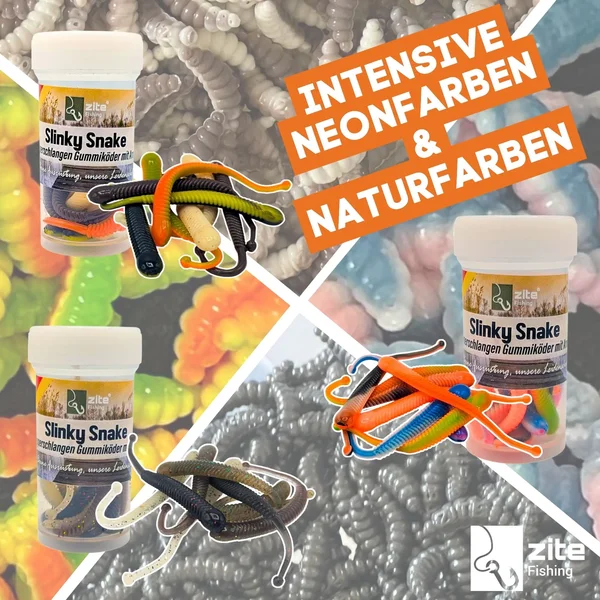 Zite Fishing Slinky Snake Starter Set - 40 Gummiköder Knoblauch & Käse Aroma + 12 ProSharp Haken_auswahl1