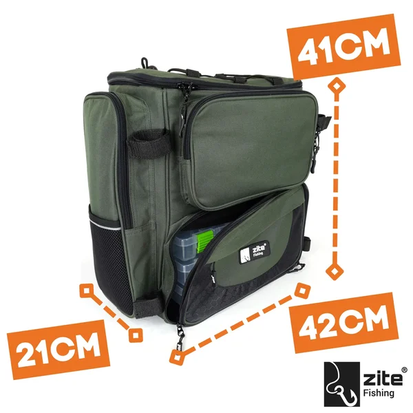 Angelrucksack Grn mit Boxen & Rckenpolster fr Spinnfischer Zite Fishing