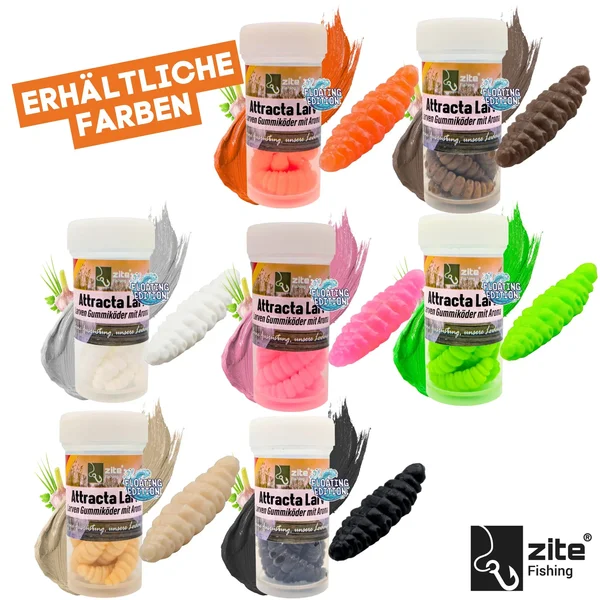 Attracta Larv Braun Knoblauch Aroma Floating Edition 3,5 cm 8 STK Larven Imitat Gummi_auswahl6