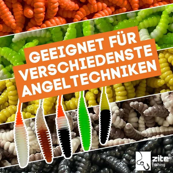 Zite Fishing Biggle Worm Sweet Orange Knoblauch 6,5 cm 8 Stück Gummiköder Forelle_auswahl4