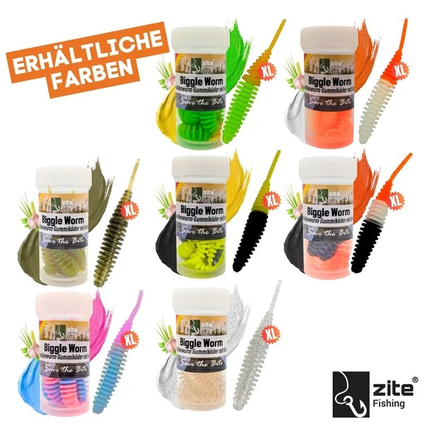 Zite Fishing Biggle Worm Motoröl Knoblauch 6,5 cm 8 Stück Gummiköder Forelle_auswahl7