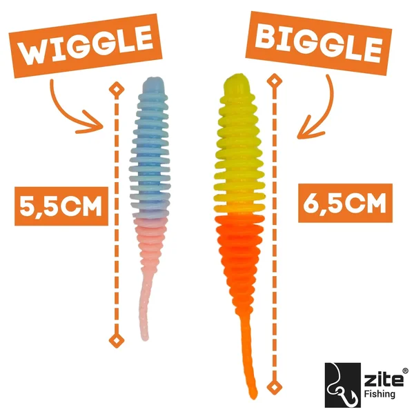 Zite Fishing Biggle Worm Hellblau Rosa Knoblauch 6,5 cm 8 Stück Gummiköder Forelle_auswahl6