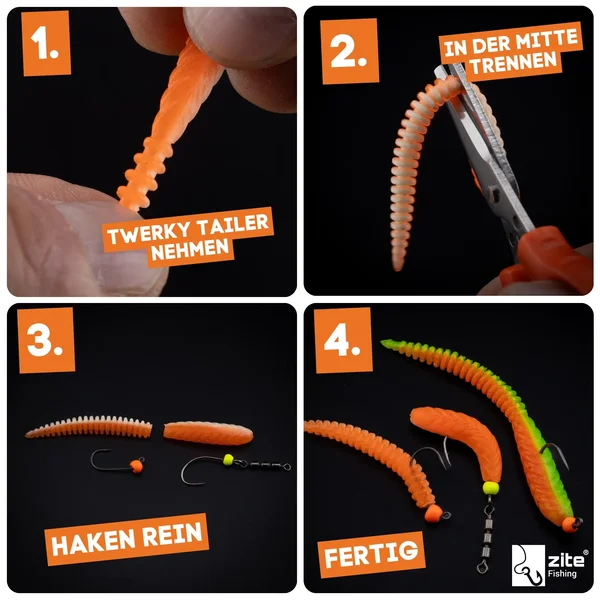 Zite Fishing Twerky Tailer Universe Knoblauch 7 cm 8 STK 3in1 Gummiköder Forelle_auswahl2