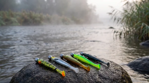 Zite Fishing Inzite Shad Set – 5 fertig montierte Gummifische 12cm mit Mustad Jighaken 5/0, für Zander & Barsch, UV-Farb_auswahl1