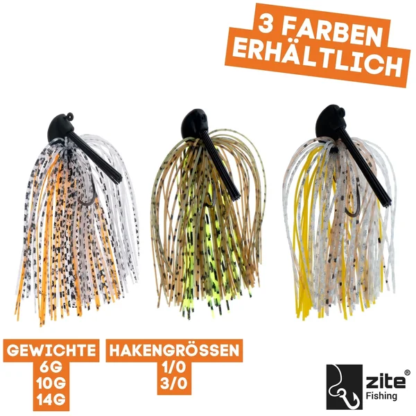 Inzite Skrrt Skirt Jig 6g – Haken 1/0 – Green Pumpkin – mit Weedguard Fransen Köder für Barsch und Zander_auswahl2