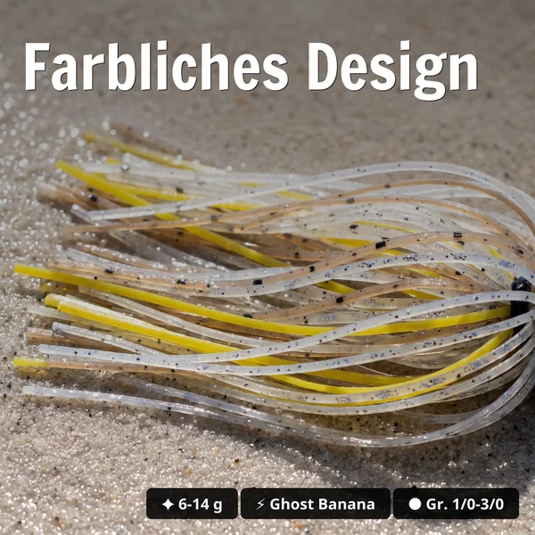 Inzite Skrrt Skirt Jig 10g – Haken 3/0 – Ghost Banana – mit Weedguard Fransen Köder für Barsch und Zander_auswahl4