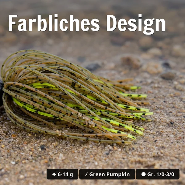 Inzite Skrrt Skirt Jig 14g – Haken 3/0 – Green Pumpkin – mit Weedguard Fransen Köder für Barsch und Zander_auswahl4