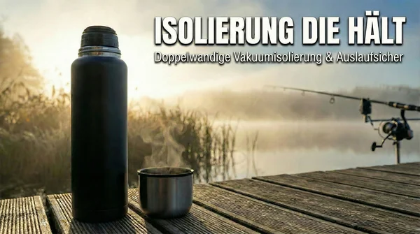 Zite Fishing Thermoskanne 1l Edelstahl Schwarz – Doppelwandige Thermosflasche 8h heiß / 24h kalt mit Becher_auswahl1