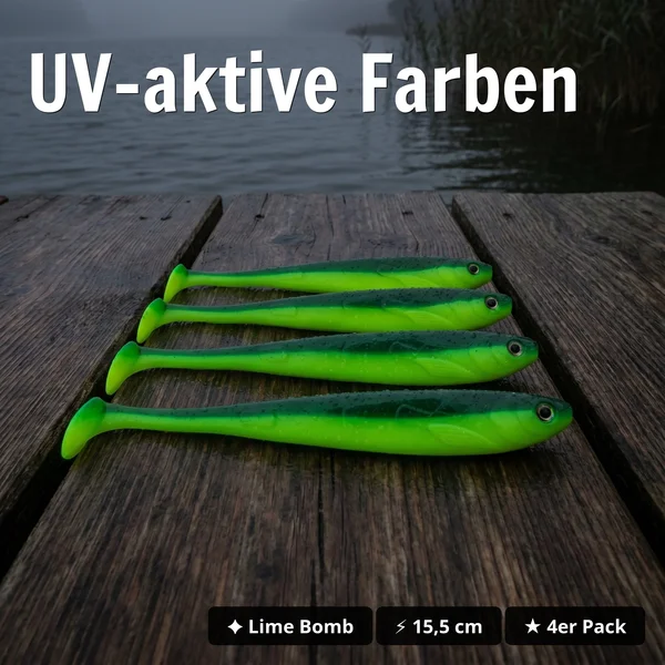 Inzite Shad Lime Bomb Gummifisch 15,5 cm – 4 Stück – UV-aktiv für Zander & Hecht_auswahl2