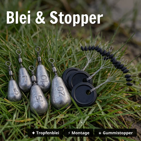 Free Rig Bundle mit Off-Set Haken sowie Tropfenblei Sortiment, Stopper & Schnüre für Barsch & Zander Angeln_auswahl12