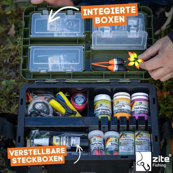 Multi Angel-Koffer-Rucksack u. Sitz-Kiepe in 1 Bundle mit Hakenlöser Zange Gebogen 18cm & Microfaser Handtuch_auswahl4