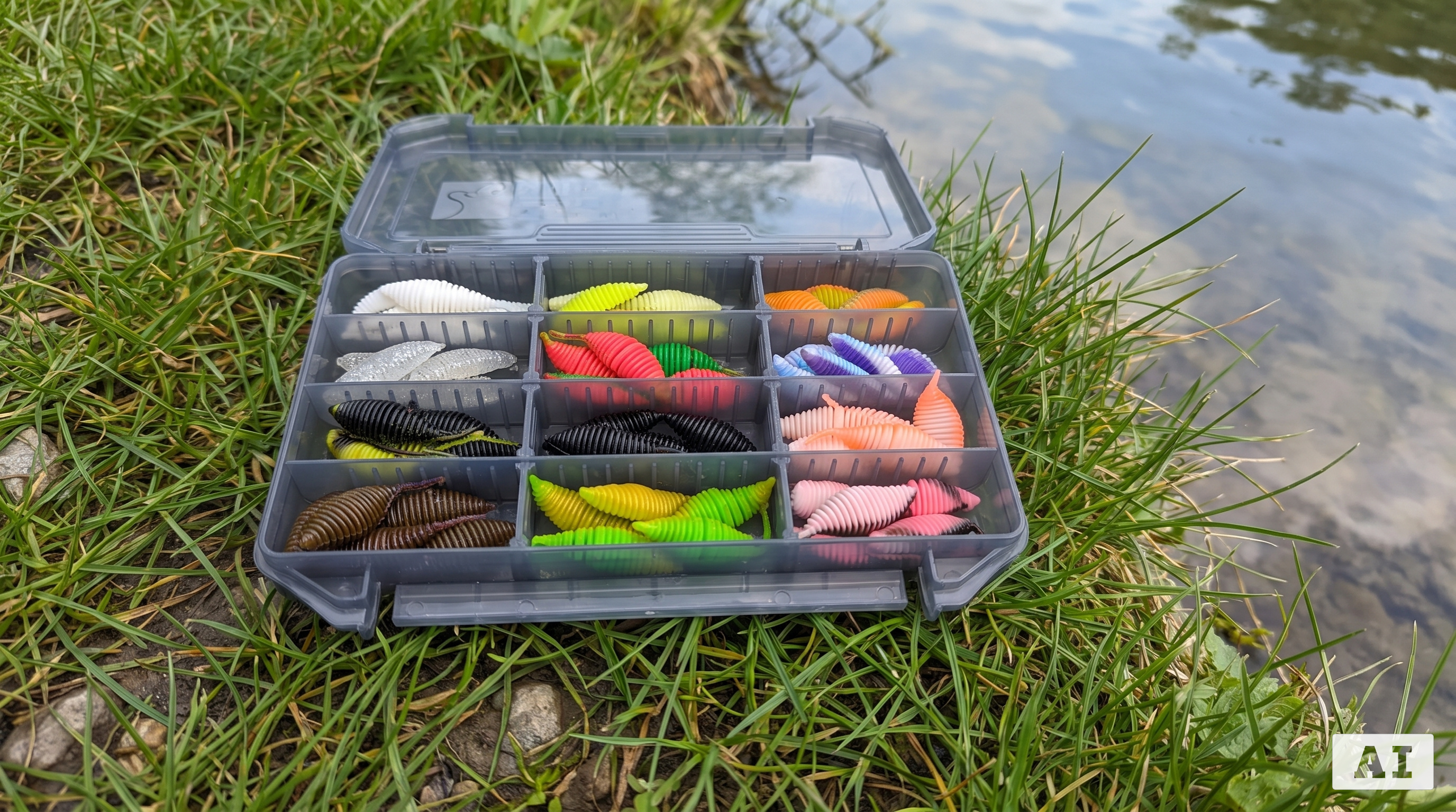 Big Bug Starterbox – 60 Gummiköder in 12 Farben, Forellen Set mit Tackle-Box, UV-aktiv, Ultra-Light_auswahl1