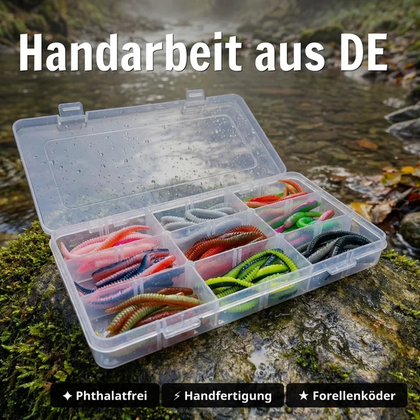 Zite Fishing Twerky Tailer Starterbox – 72 Forellen-Köder in 9 Farben 7 cm 3in1 Gummiköder Forelle_auswahl4