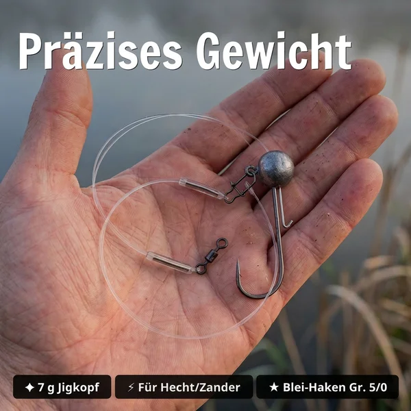 Zite Fishing Jighead 7 g – Fertigmontage mit Fluorocarbon-Vorfach 0,35 mm, 40 cm, Haken Gr. 5/0 für Hecht & Zander_auswahl3