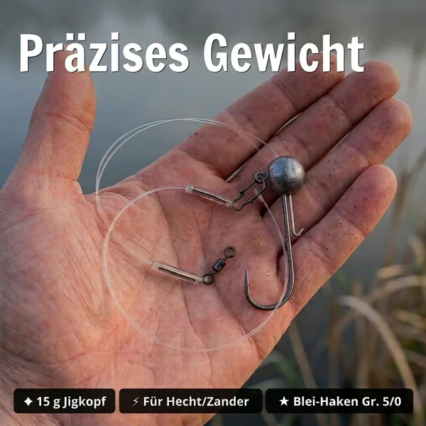 Zite Fishing Jighead 15 g Gr. 5/0 – Fertigmontage mit Fluorocarbon-Vorfach 0,35 mm 40 cm für Hecht & Zander_auswahl3