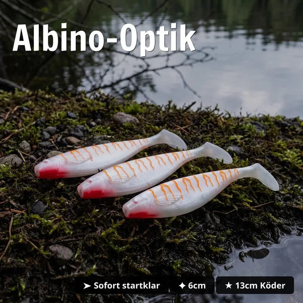 Zite Fishing Hechtsysteme mit Gummiköder Set – 2x Single Hook (UV & Natur) + 3x Balzer Shirasu Shad Albino 13cm_auswahl4