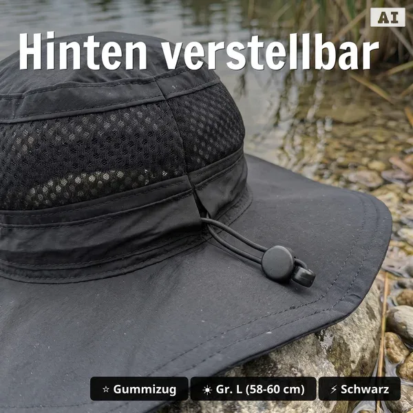 Angelhut Gr. L Schwarz - UPF 50+ Sonnenhut, atmungsaktiv, wasserabweisend, verstellbar & fixierbar_auswahl2