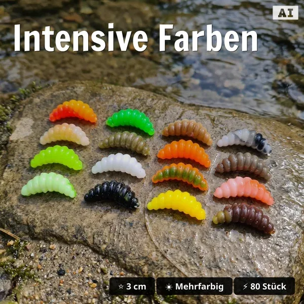 Big Mag Starterbox – 80 Forellen Gummiköder 3 cm, 16 Farben, UV-aktiv, Made in Germany_auswahl4