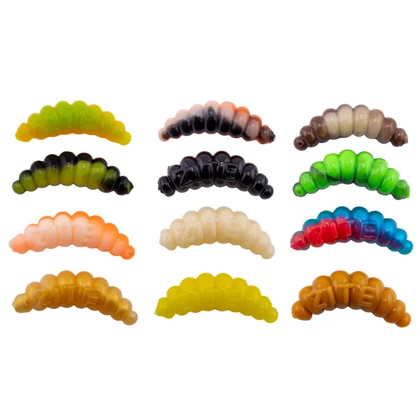 Mighty Mag Starterbox – 144 Gummiköder 2,8 cm in 12 Farben mit Tackle-Box – Forellen Köder Set_auswahl1
