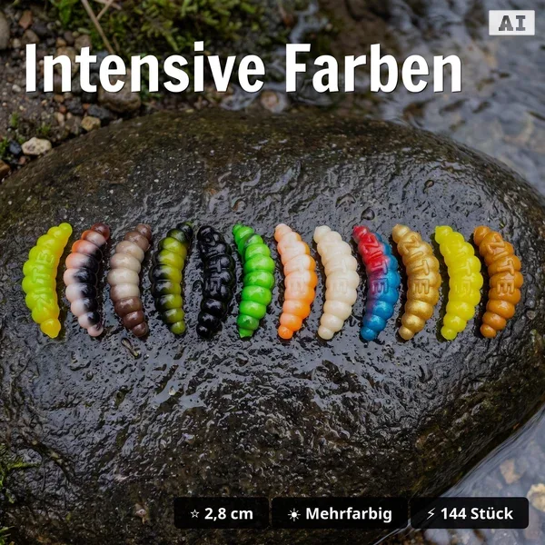 Mighty Mag Starterbox – 144 Gummiköder 2,8 cm in 12 Farben mit Tackle-Box – Forellen Köder Set_auswahl5