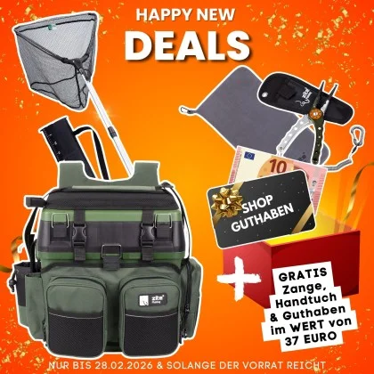 Multi-Angelkoffer Set - Angelrucksack-Sitzkiepe & 2,10m Kescher Gummiert + GRATIS Handtuch & Multi-Angelzange