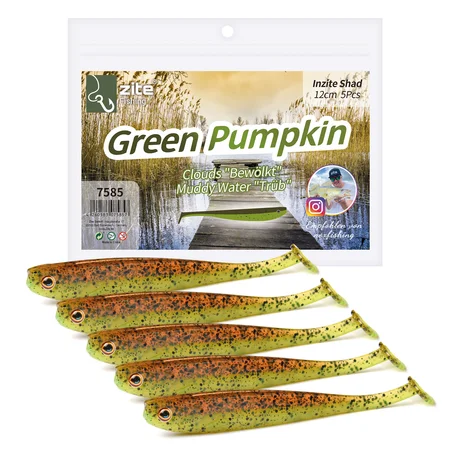 Zander Shad Set 5 Stück 12 cm Gummiköder Angeln Green Pumpkin