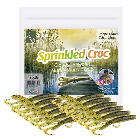 Barsch Gummiköder Drop Shot Angeln Inzite Craw Sprinkled Croc 12 STK Zite Fishing