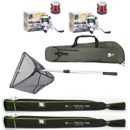 Zite Fishing Duo-Feederruten Set mit Angelrollen, Kescher und praktischer Rutentasche