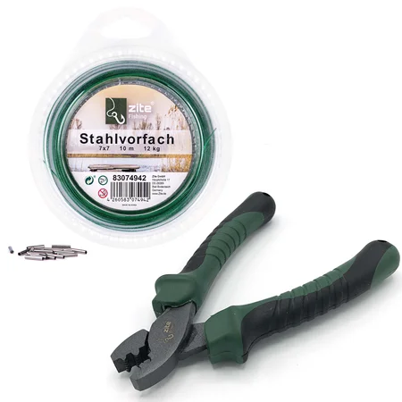 Zite Fishing Klemmhülsenzange 15 cm + Stahlvorfach auf Rolle 12 kg