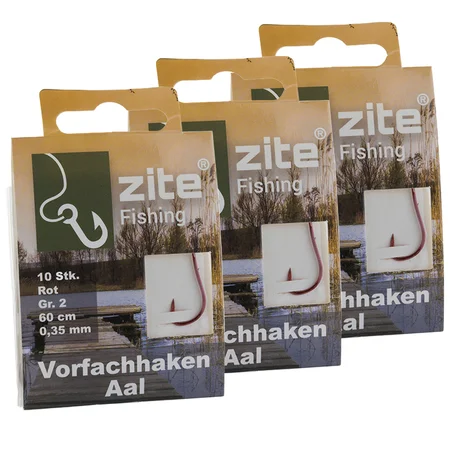Zite Fishing 30x Haken mit Schnur Aal Gr. 2 Vorfachhaken gebunden mit monofiler Schnur