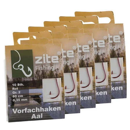 Zite Fishing 50x Haken mit Schnur Aal Gr. 2 Vorfachhaken gebunden mit monofiler Schnur