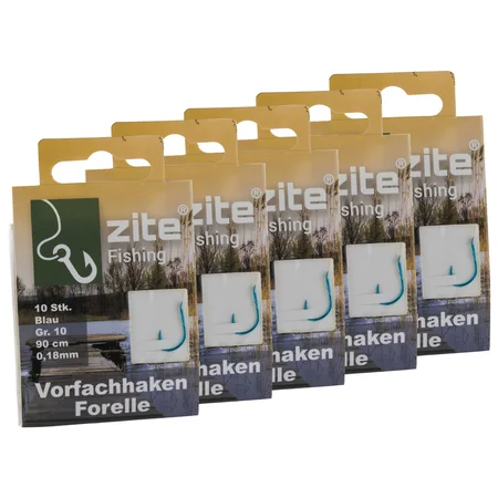 Zite Fishing 50x Haken mit Schnur Forelle Gr. 10 Vorfachhaken gebunden mit monofiler Schnur