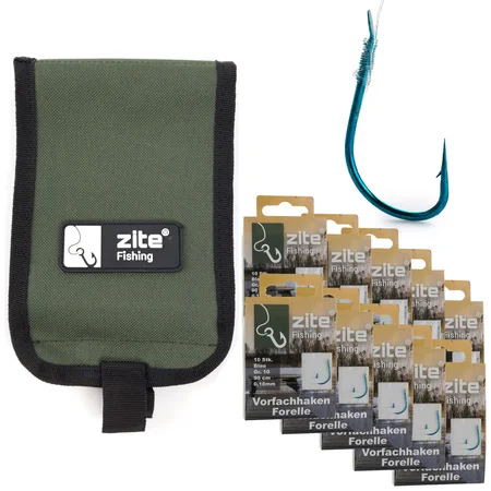 Zite Fishing Vorfachtasche 13x19cm + 5x Forellenhaken Gr.6 + 5x Forellenhaken Gr.10