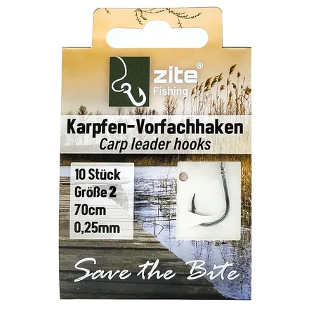 Zite Fishing Karpfen-Vorfachhaken 10 Stück im Hakenbrief Größe 2 fertig gebunden