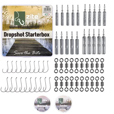Drop Shot Starterbox 73 Teile mit Vorfachschnur Wirbel Haken Zite Fishing