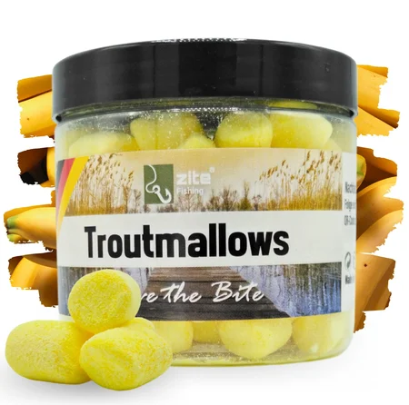 Troutmallows Forellenköder 40 g Banane Gelb Zite Fishing