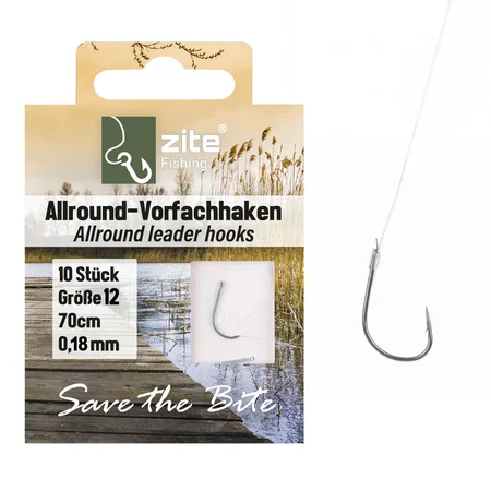 Allround Vorfachhaken Gebunden Nylonvorfach 70 cm 0,18 mm - Größe 12 Zite Fishing