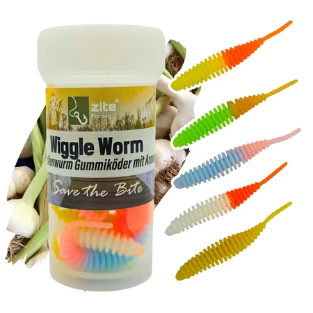 Wiggle Worm Forellenwurm Neon Mix Knoblauch Aroma 5,5 cm 10 Stück Gummiköder